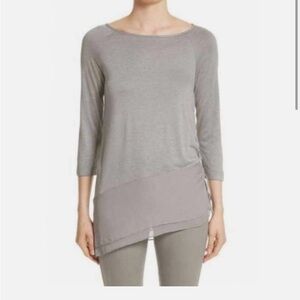 #34-ST. JOHN -Georgette Jersey Assymetrical Blouse Gray Size Large Silk/Viscose
